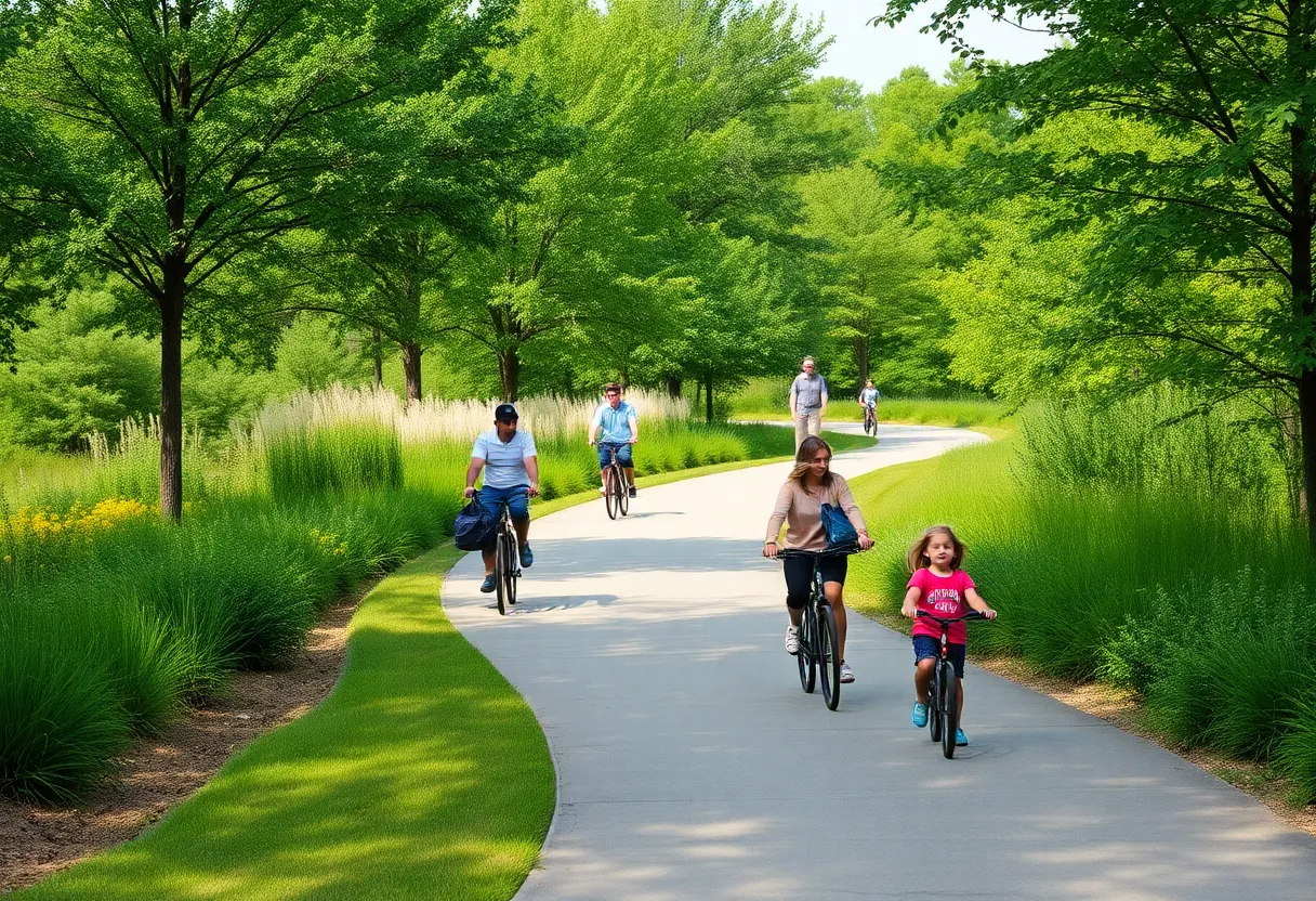 A new greenway path in Huntsville, surrounded by trees and nature.