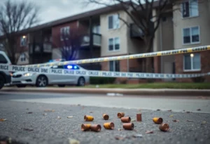 Crime scene at an apartment complex in Huntsville with police presence