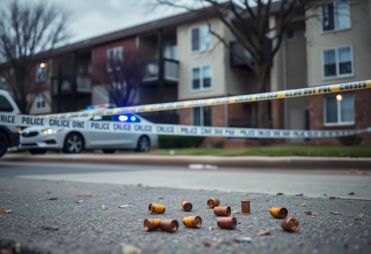 Crime scene at an apartment complex in Huntsville with police presence