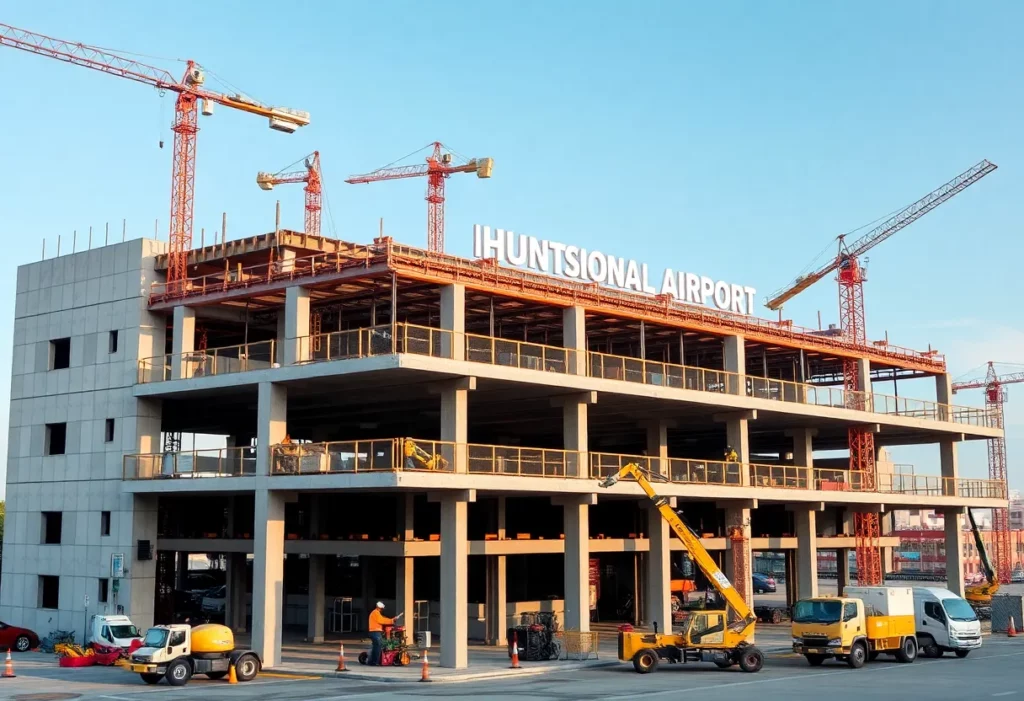 Construction of the expansion at Huntsville International Airport parking deck.