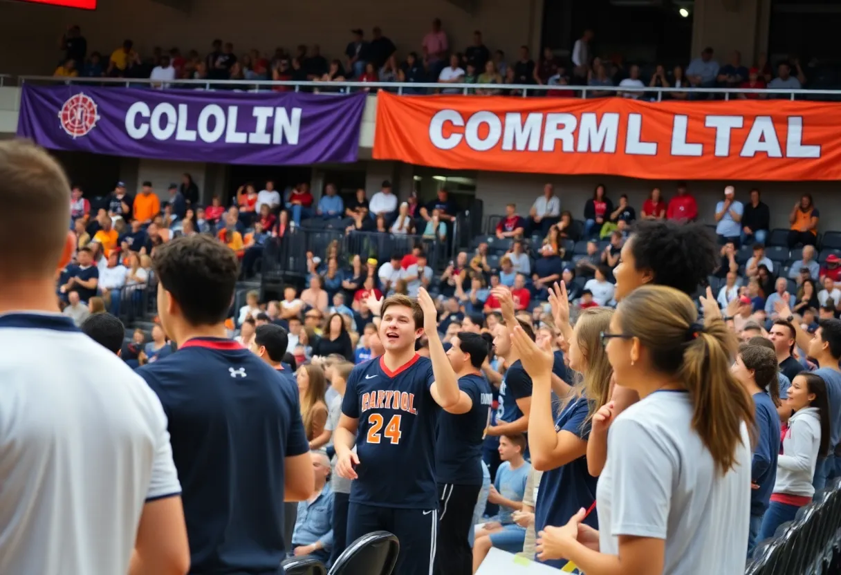 Crowd cheering at Huntsville Mayor's Cup basketball game