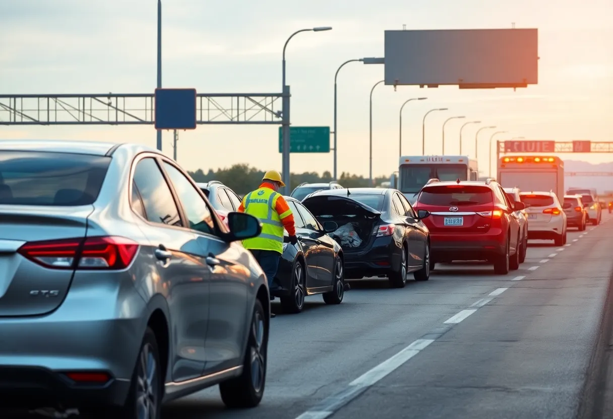 Aftermath of a multi-car crash on U.S. 72 in Huntsville