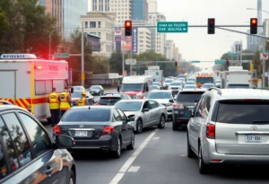Emergency responders at the scene of a multi-vehicle crash in Huntsville