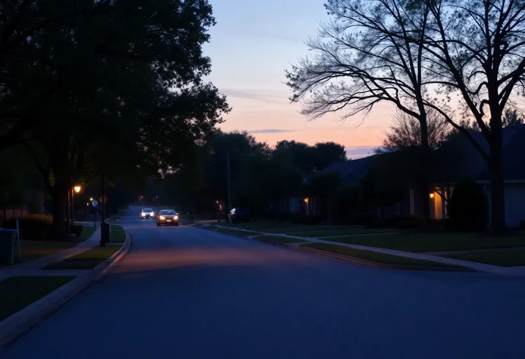 A peaceful neighborhood scene in Huntsville, Alabama