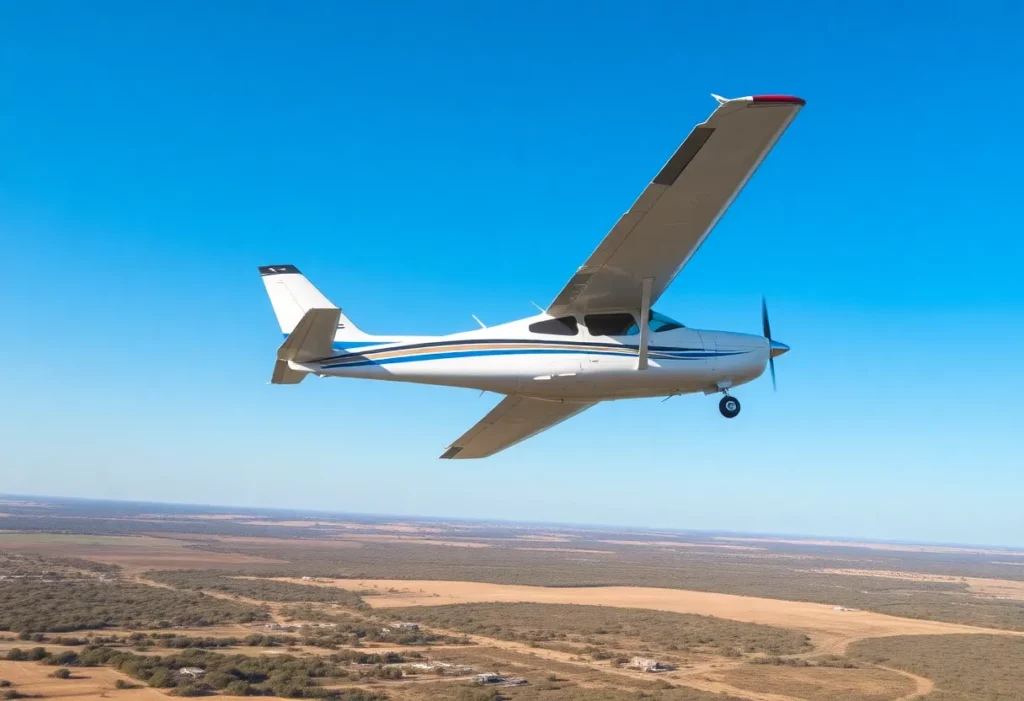 Private plane over Texas landscape signifying aviation safety