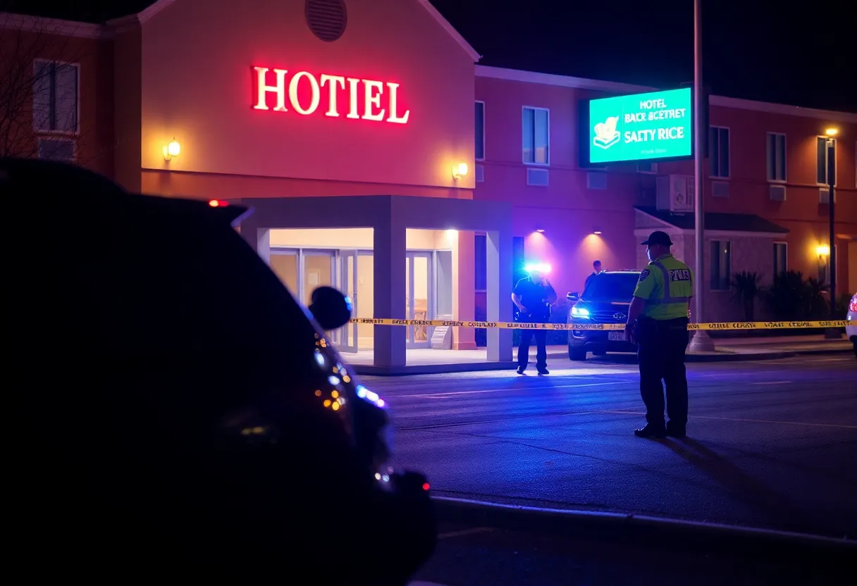 Huntsville police cars at a shooting scene outside a downtown hotel