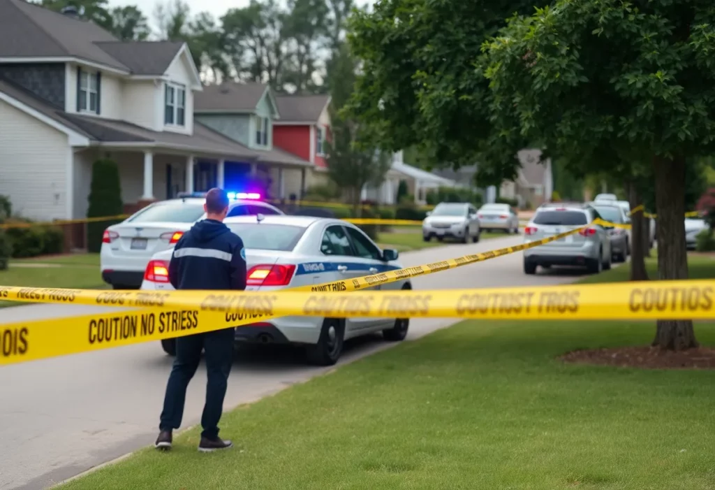 Scene of a shooting incident in Huntsville, Alabama with police presence