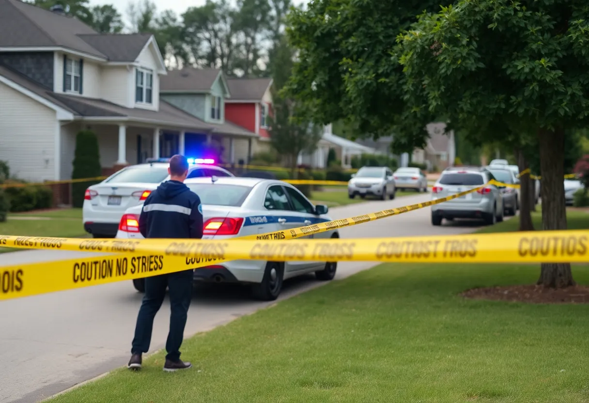 Scene of a shooting incident in Huntsville, Alabama with police presence