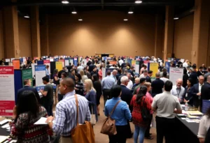 Job seekers networking at the Huntsville ReLaunch Job Fair