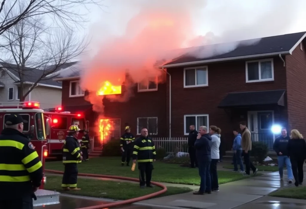 Firefighters battling a fire at residential buildings in Huntsville