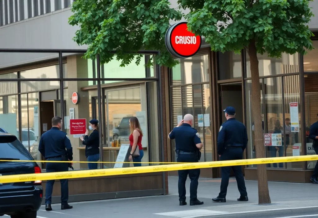 Police investigating a broken storefront in Huntsville