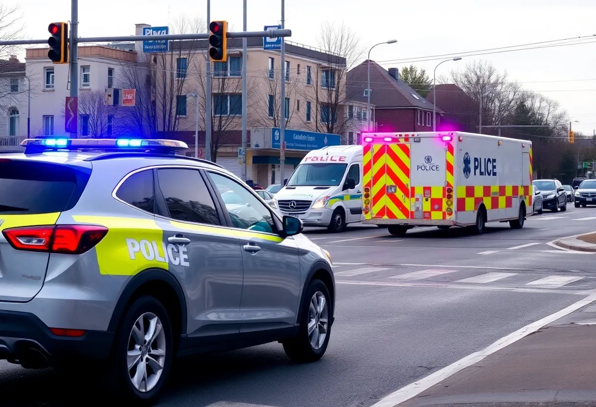 Emergency services responding to a T-bone collision at a Huntsville intersection