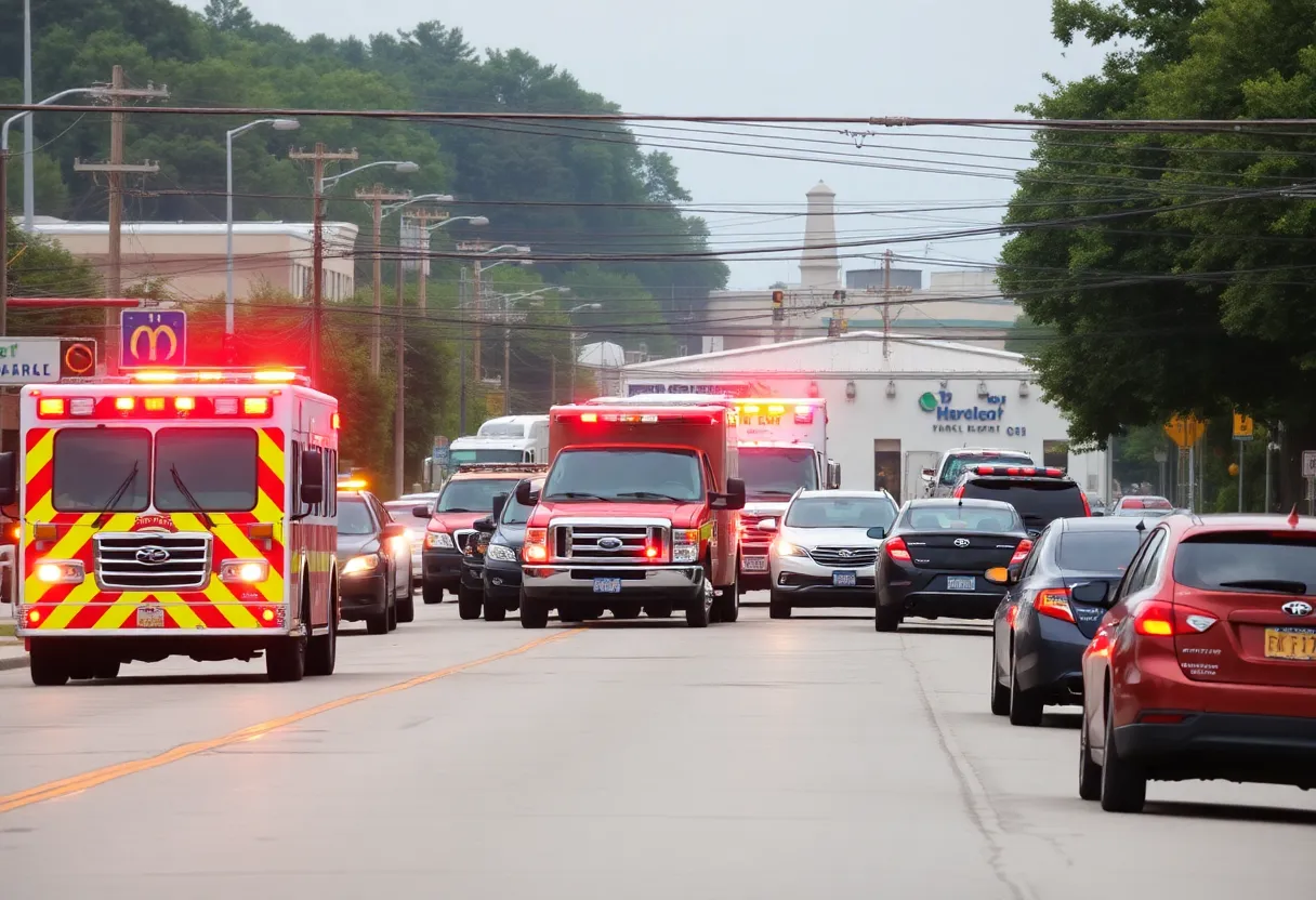 Emergency vehicles at a traffic accident scene in Huntsville