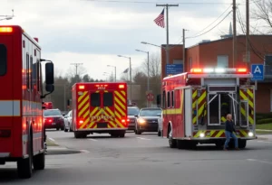 Emergency vehicles responding to a traffic accident near Grissom High School in Huntsville.
