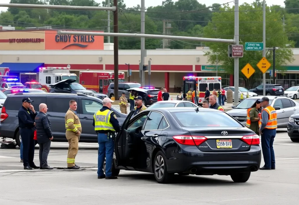 Emergency responders at a traffic accident scene in Huntsville, AL.