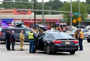 Emergency responders at a traffic accident scene in Huntsville, AL.