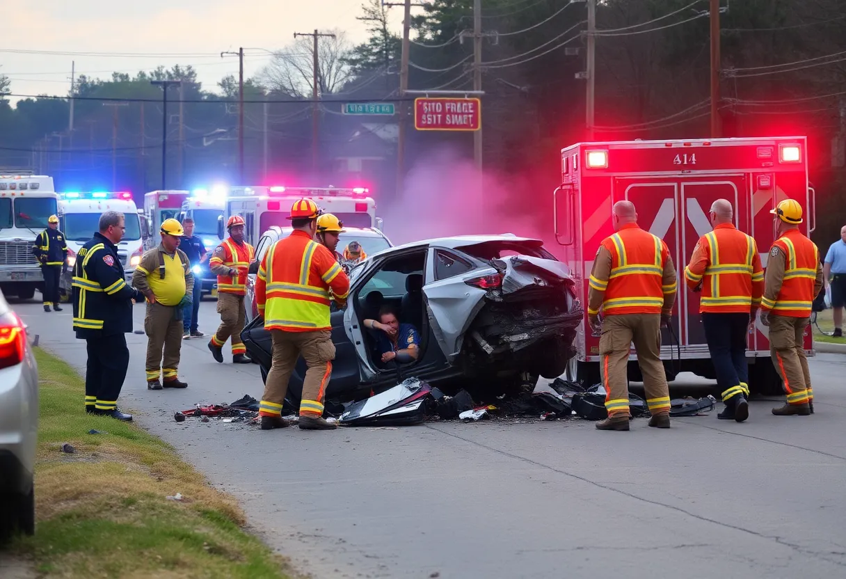 Emergency responders at a vehicle accident scene in Huntsville