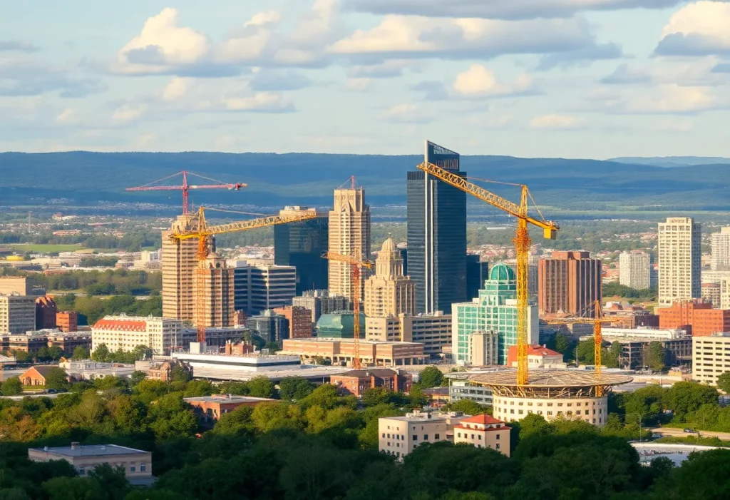 Skyline of Huntsville with construction activities