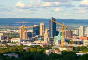 Skyline of Huntsville with construction activities