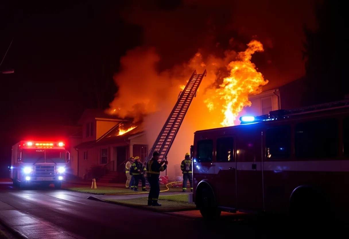 Firefighters battling a blaze at a residential duplex in Huntsville