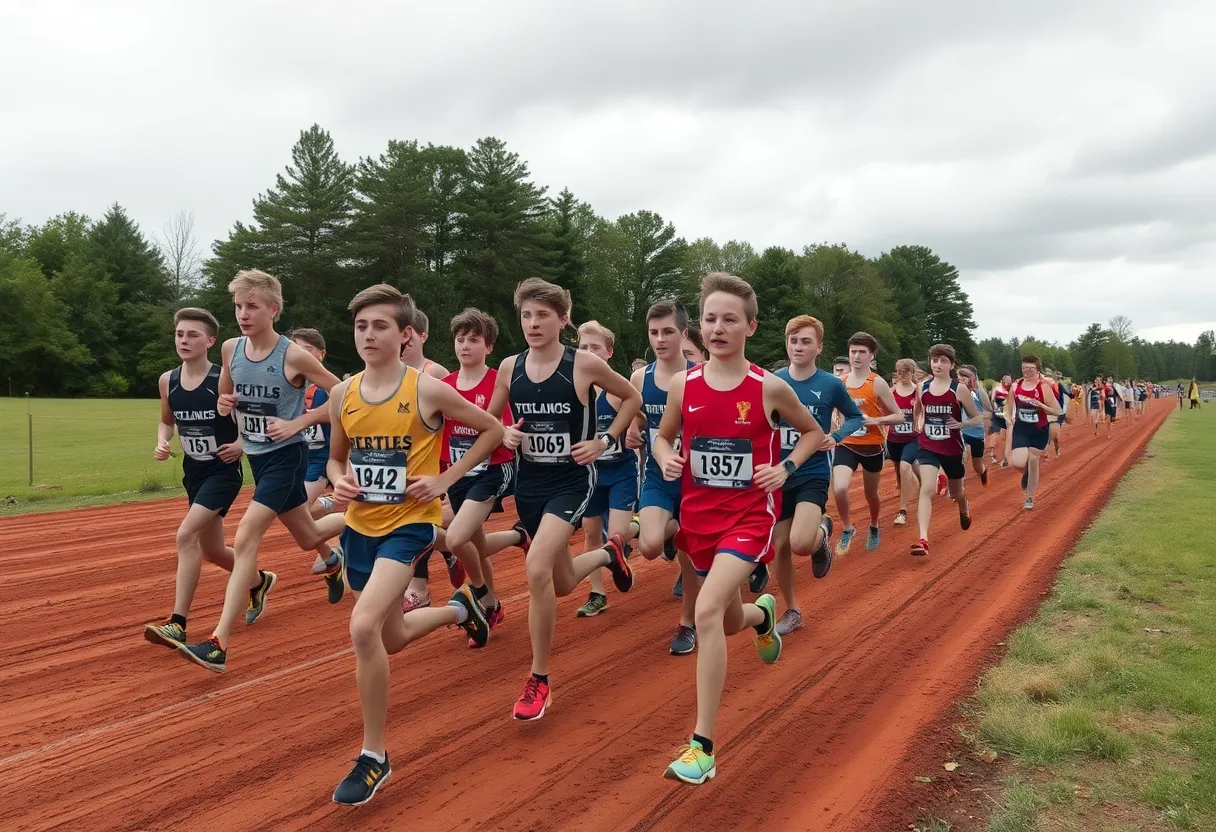 Cross country runners from Huntsville High School competing in a race.
