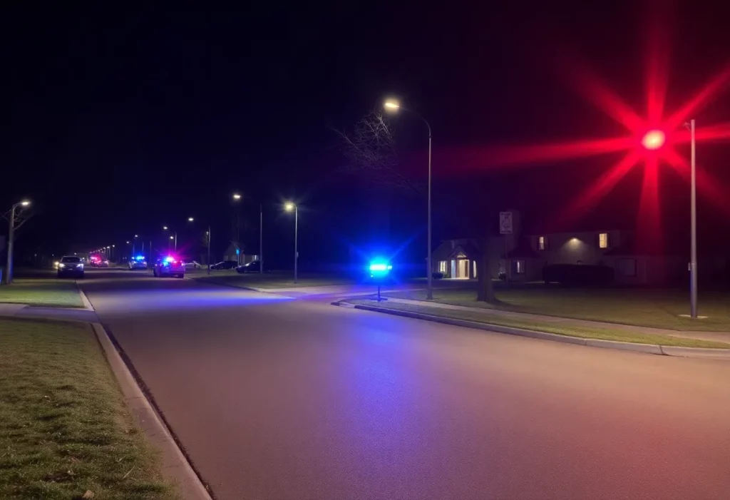 Police lights flashing at the scene of a shooting incident in Huntsville