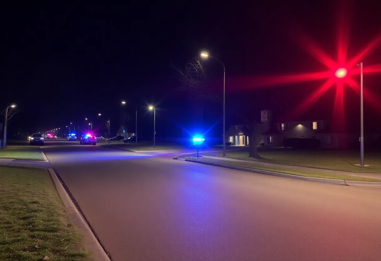Police lights flashing at the scene of a shooting incident in Huntsville