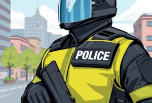 Huntsville Police officer in rifle-resistant body armor