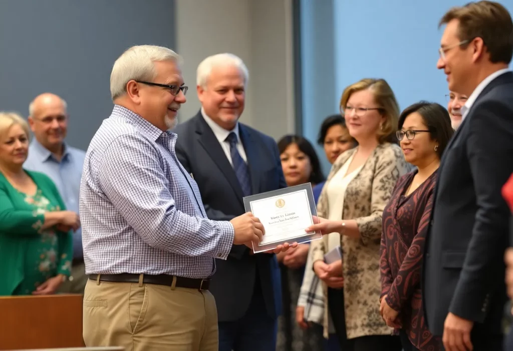 Madison County Commissioner Jeff Wall receiving an award