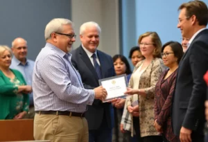 Madison County Commissioner Jeff Wall receiving an award
