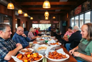 Interior view of Jim 'N Nick's barbecue restaurant in Huntsville