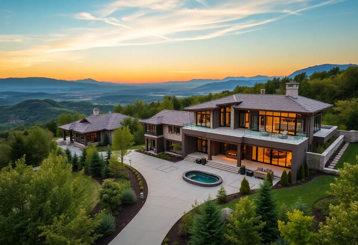 Scenic view of luxury homes with lush landscape in Huntsville