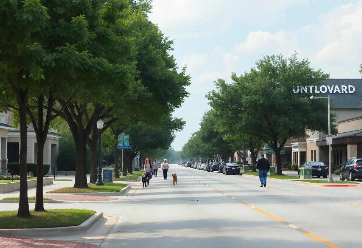 A peaceful view of Madison Boulevard in Huntsville, Alabama.