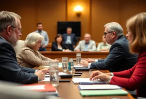 Council members discussing during a budget meeting in Madison County