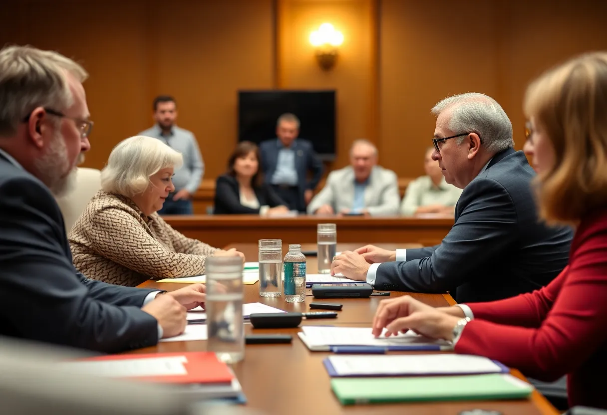 Council members discussing during a budget meeting in Madison County