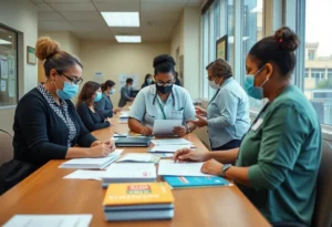 Employees at Madison County DSS assisting clients with SNAP benefits.