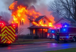 Firefighters responding to a house fire in Madison County