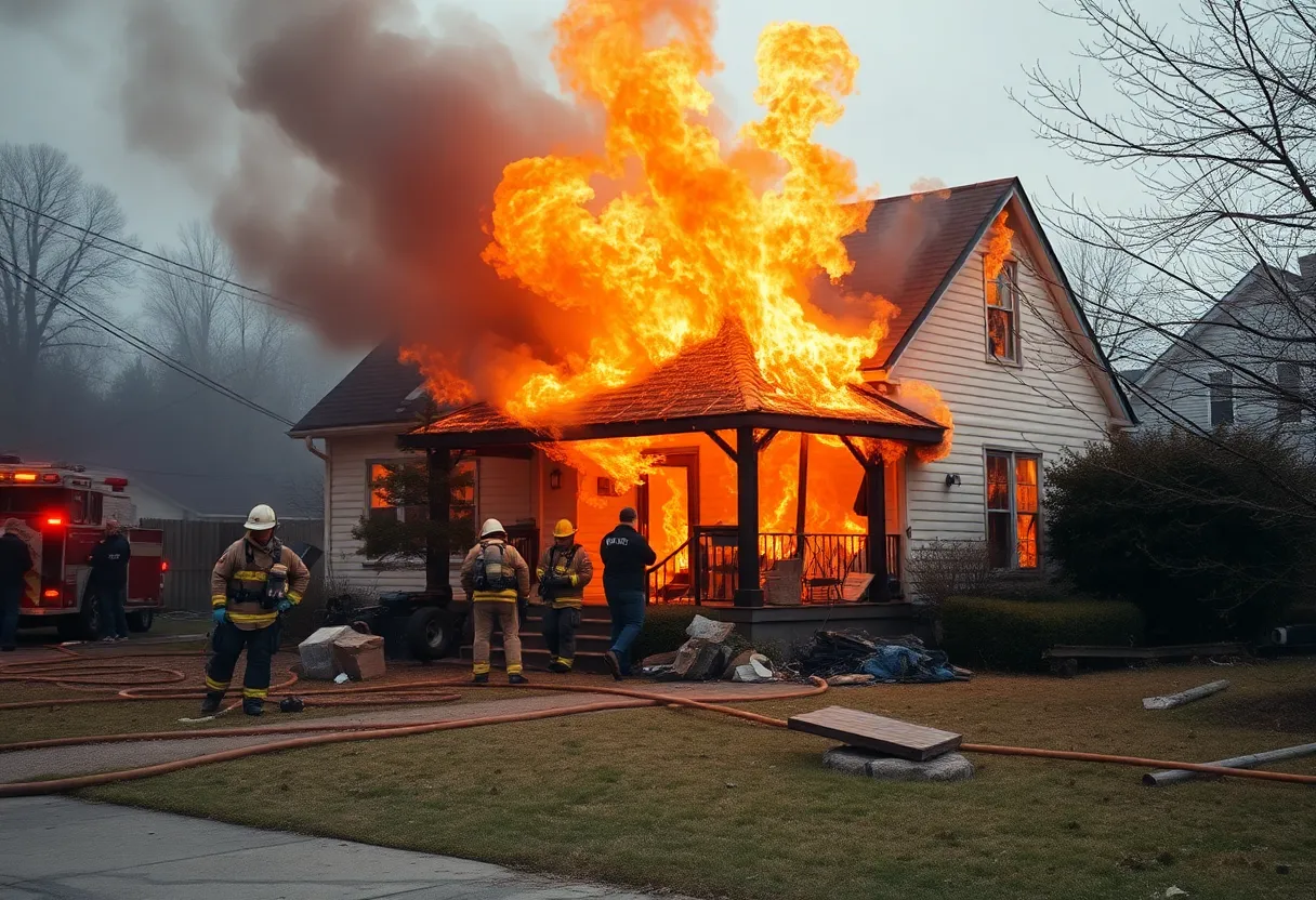 Firefighters responding to a house fire in Madison County, Ohio.