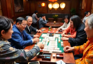Players enjoying a game of Mahjong in a local venue in Huntsville, Alabama.