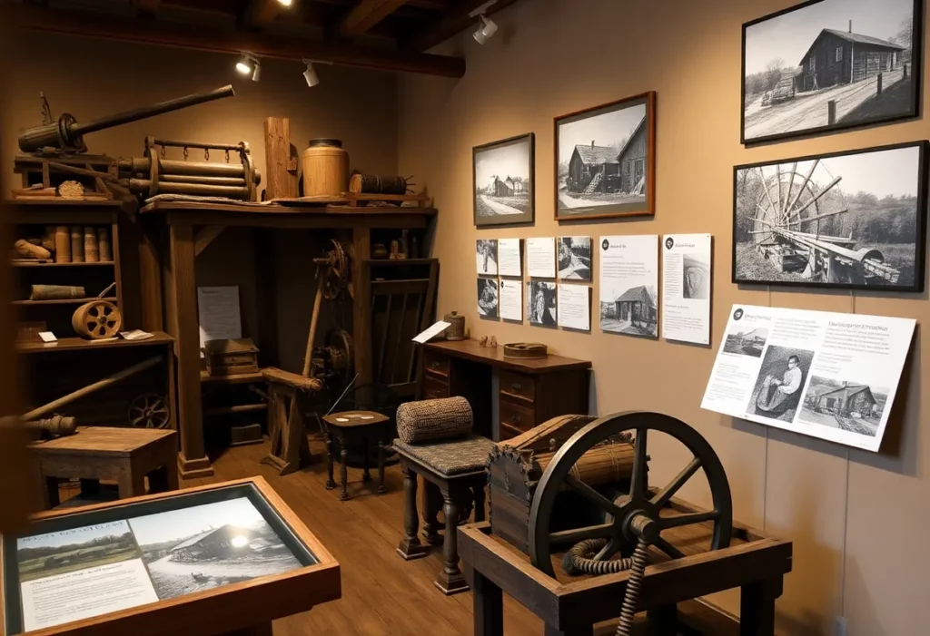 Display of milling artifacts from the Mills of Madison County exhibit