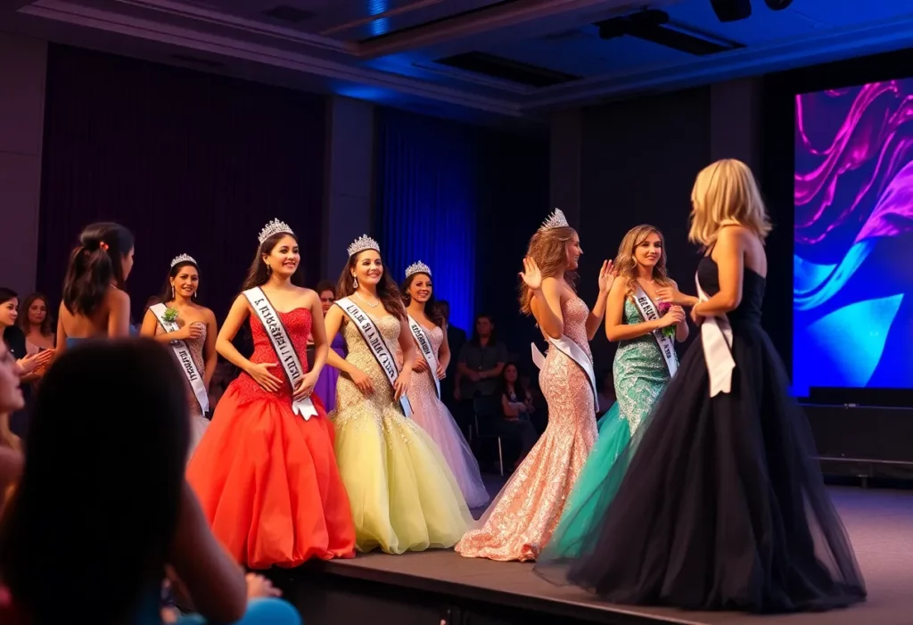 Contestants at the Miss University of Alabama pageant sharing their talents