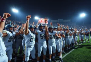 Montgomery Bears football team celebrating after winning the District 10-5A title