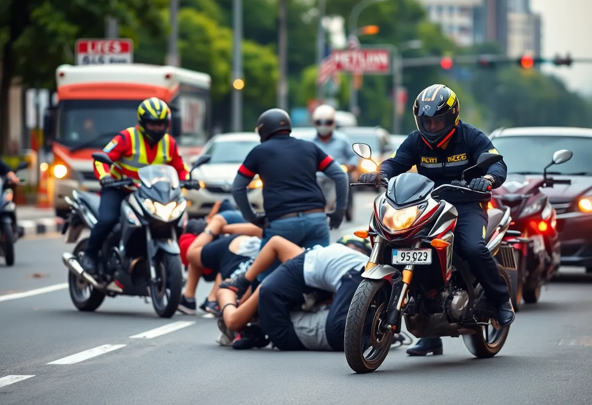 Emergency responders at a motorcycle accident scene in Huntsville