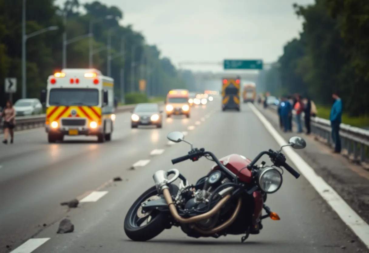 Motorcycle crash site on Highway 53 in Harvest, Alabama