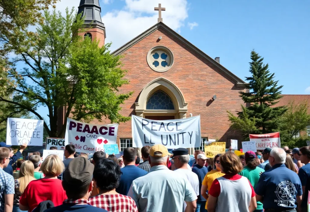 Community members gather expressing concern after vandalism at Movement Church.