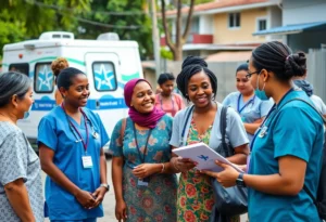 Nursing students engaging with community members in Huntsville.