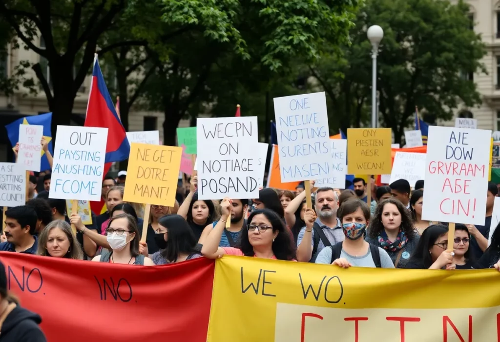 Crowd of protesters at No Kings rally in Huntsville, Alabama