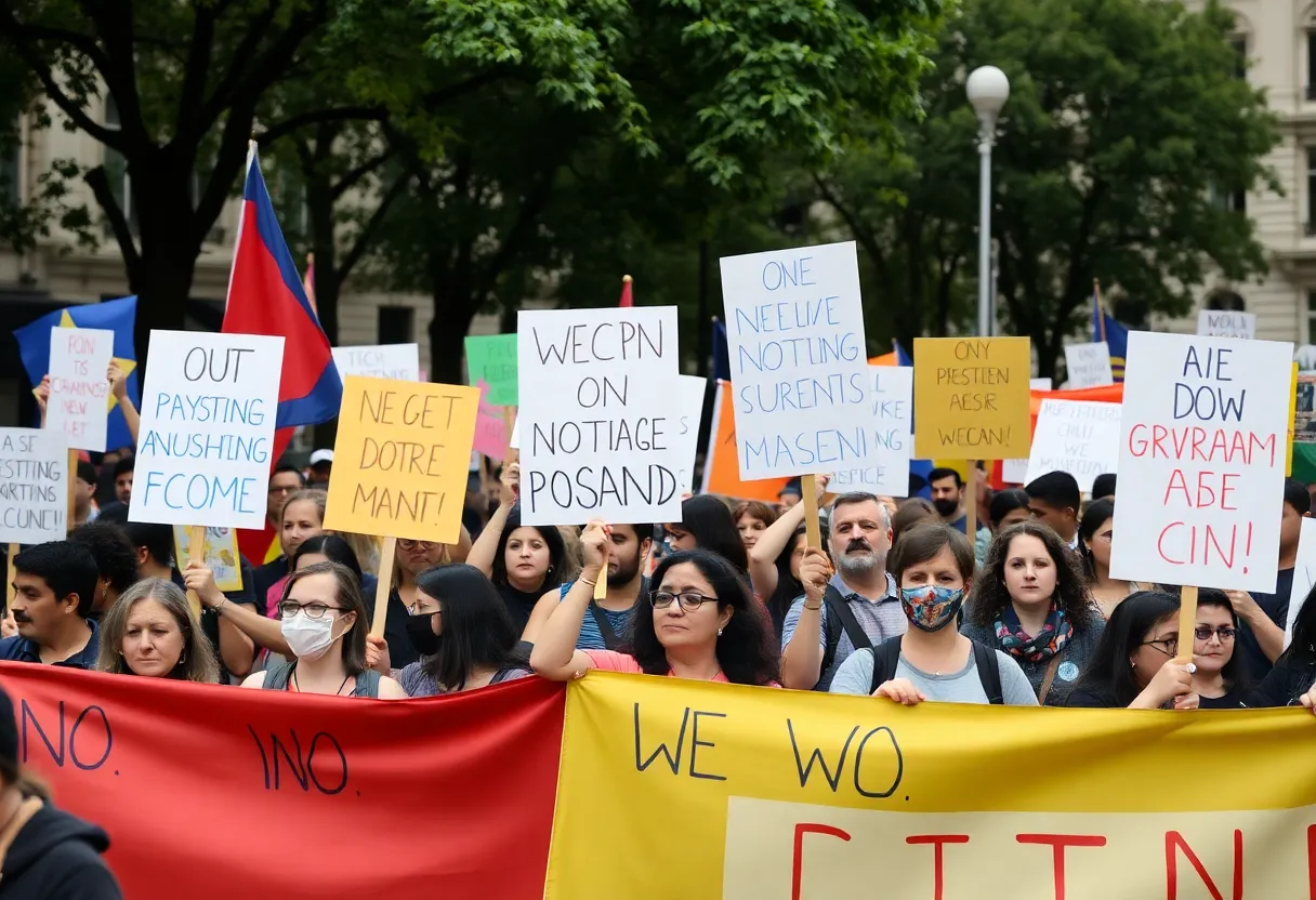 Crowd of protesters at No Kings rally in Huntsville, Alabama