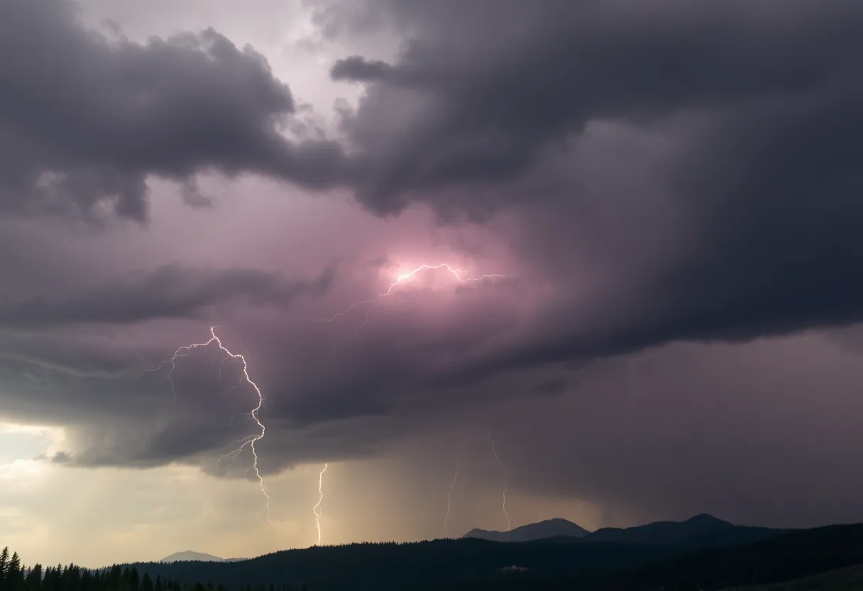 Severe thunderstorm brewing over the mountains of Oregon