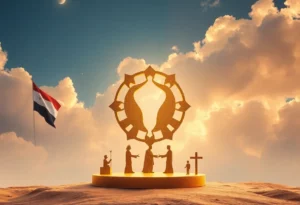 Abstract art representing peace and coexistence in the Middle East